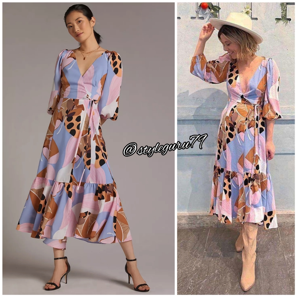NWT, Anthropologie, Bloom Print Lace Up Back Midi Dress by Hutch